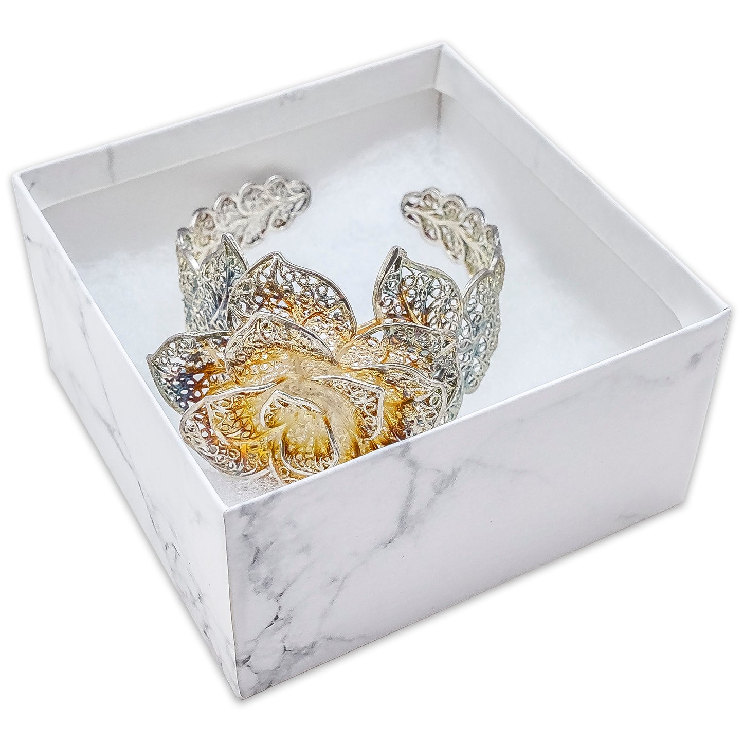 3 3/4" x 3 3/4" x 2" Marble White Cotton Filled Paper Box