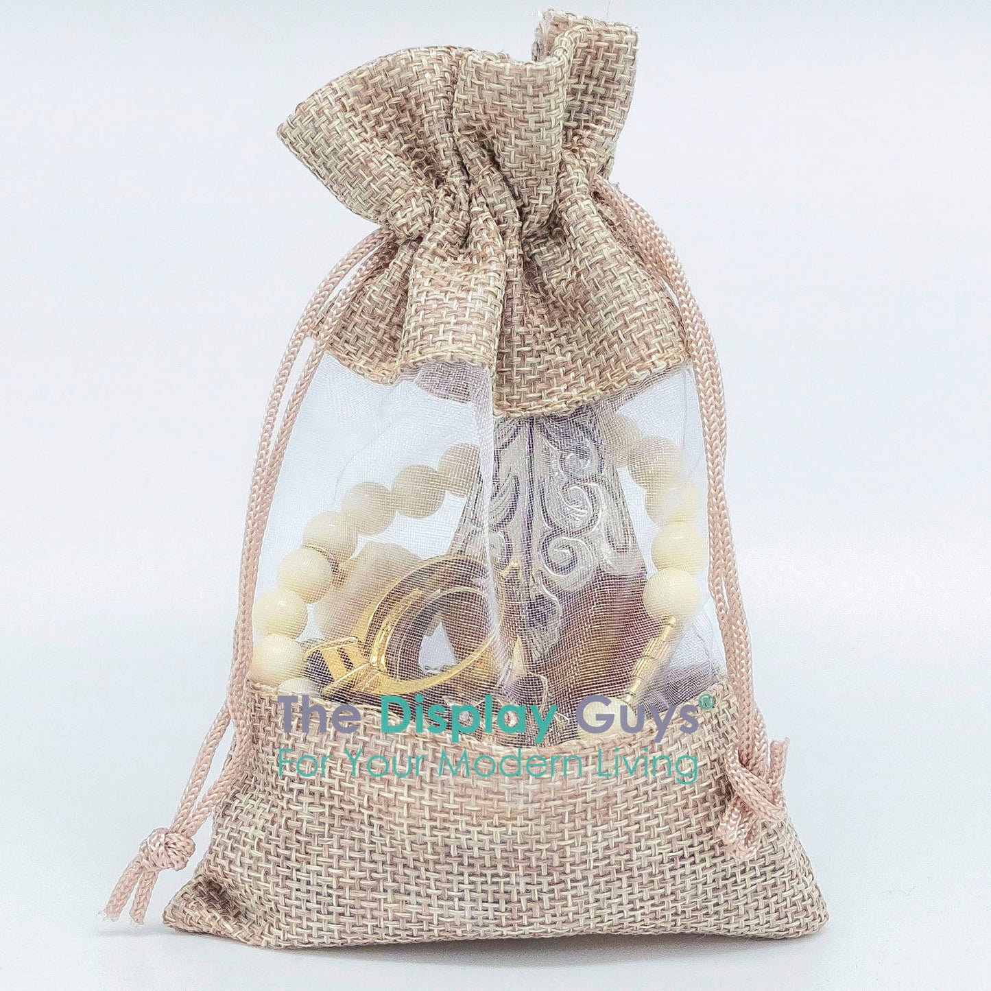 3 1/2" x 5 1/2" Linen Burlap and Sheer Organza Gift Bag