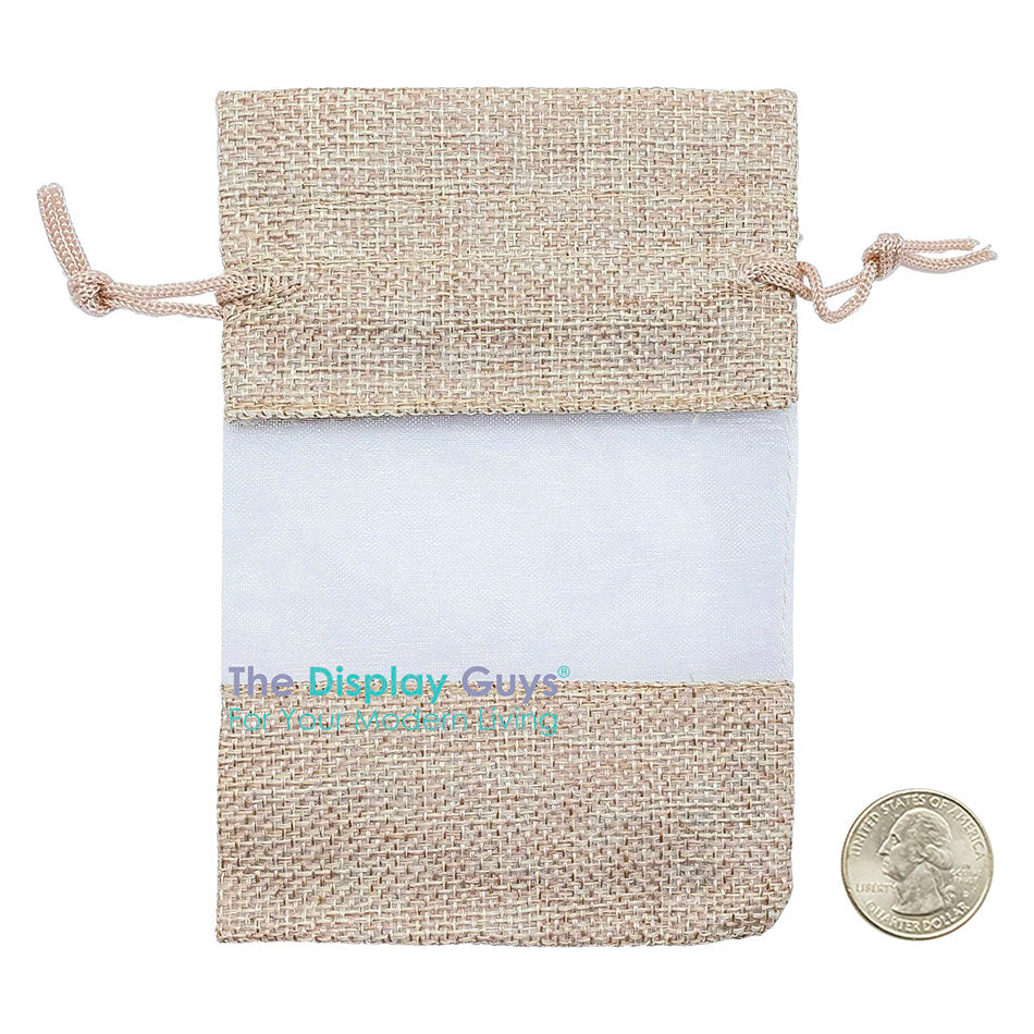 3 1/2" x 5 1/2" Linen Burlap and Sheer Organza Gift Bag