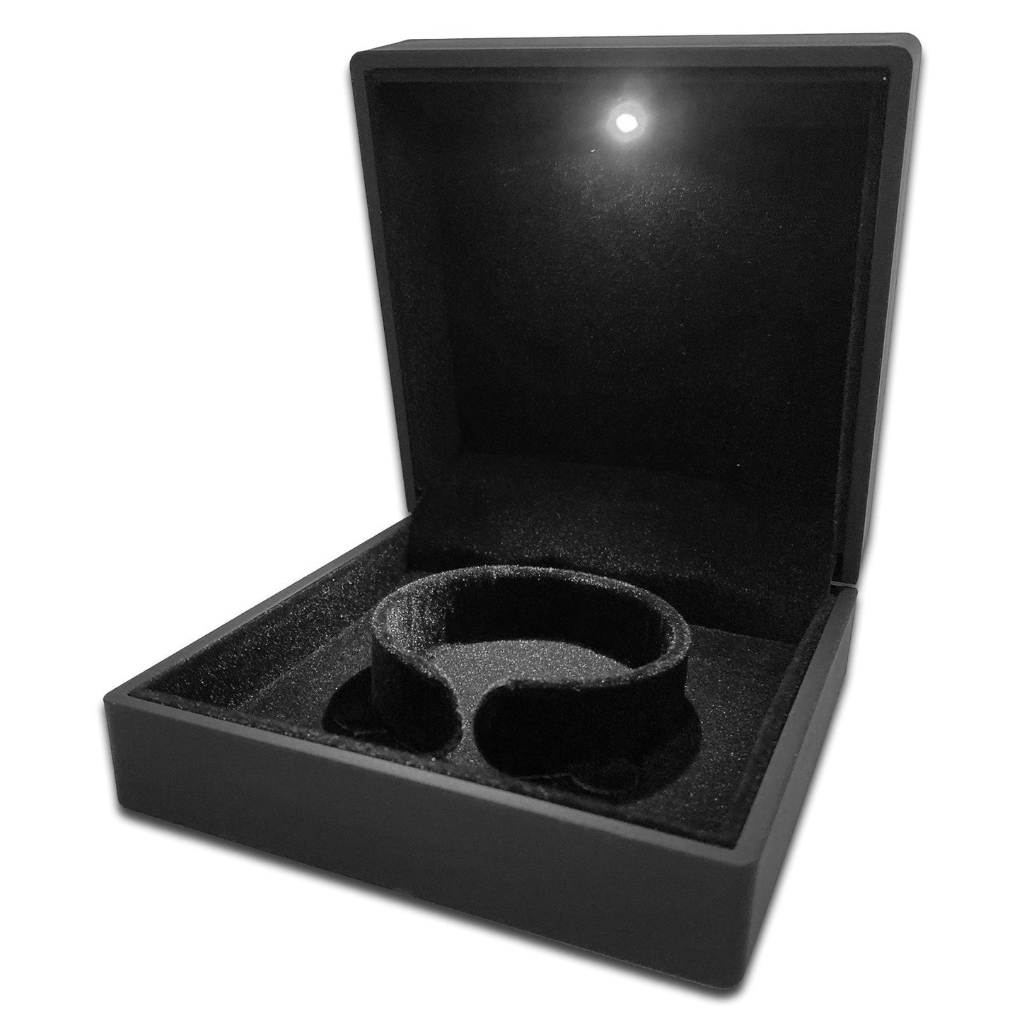 3 7/8" x 3 7/8" Matte Black Plastic Bracelet or Watch Jewelry Box with LED Light