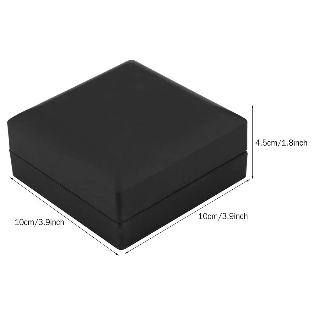3 7/8" x 3 7/8" Matte Black Plastic Bracelet or Watch Jewelry Box with LED Light