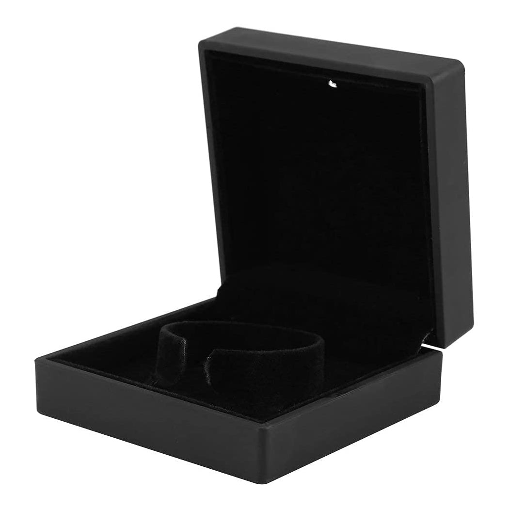 3 7/8" x 3 7/8" Matte Black Plastic Bracelet or Watch Jewelry Box with LED Light