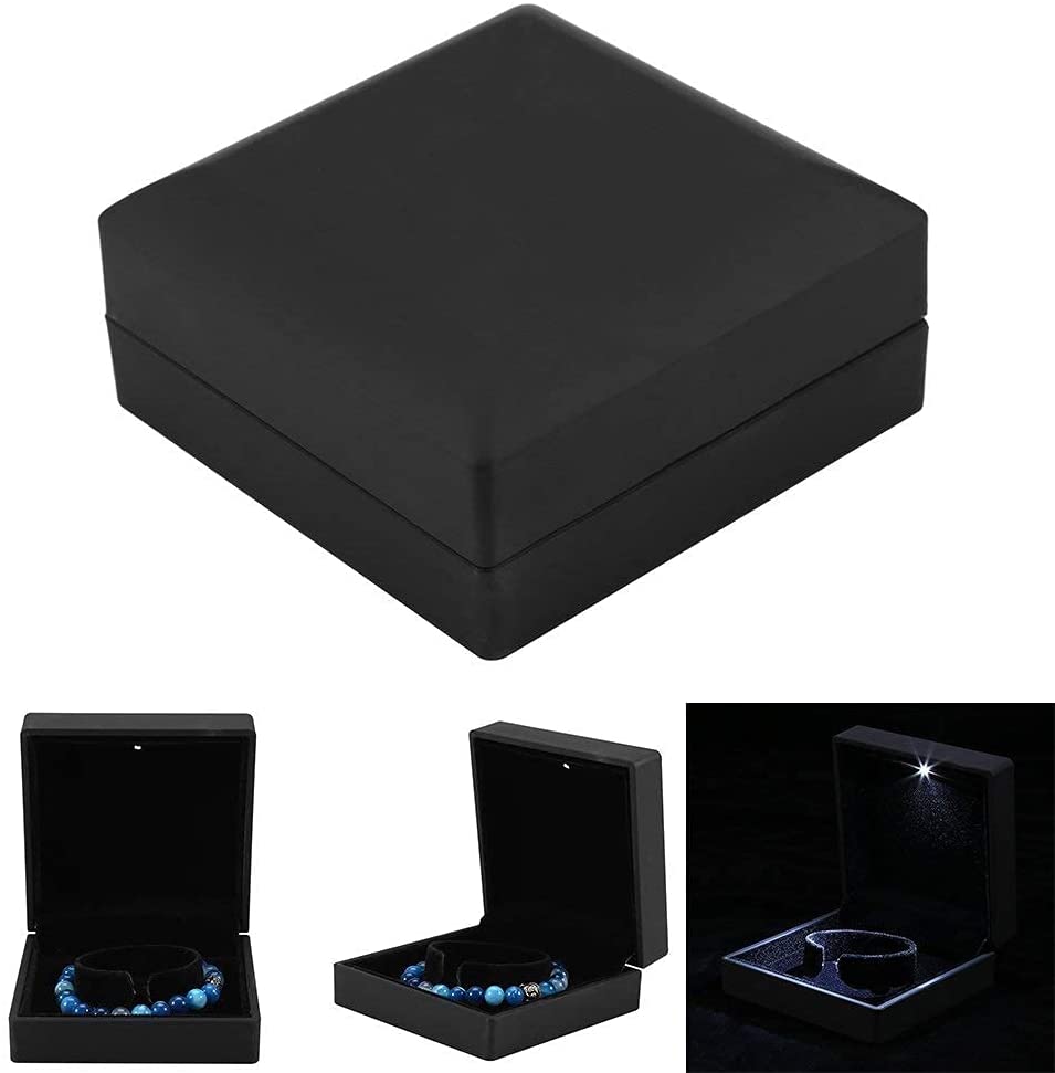3 7/8" x 3 7/8" Matte Black Plastic Bracelet or Watch Jewelry Box with LED Light