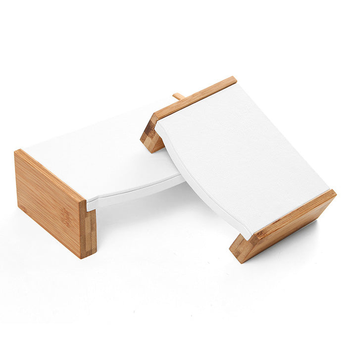 3 Piece Natural Bamboo White Leatherette Jewelry Display Riser Set