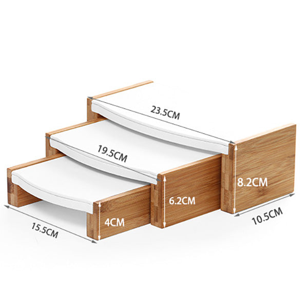 3 Piece Natural Bamboo White Leatherette Jewelry Display Riser Set
