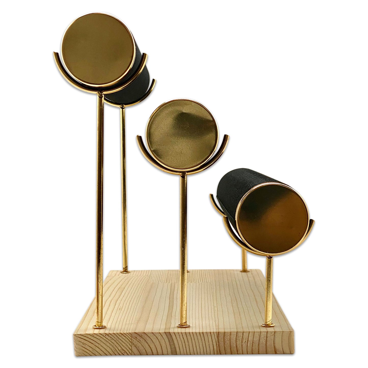 3 Tier Collapsible Black Velvet Gold Accent Round T-Bar Bracelet Display