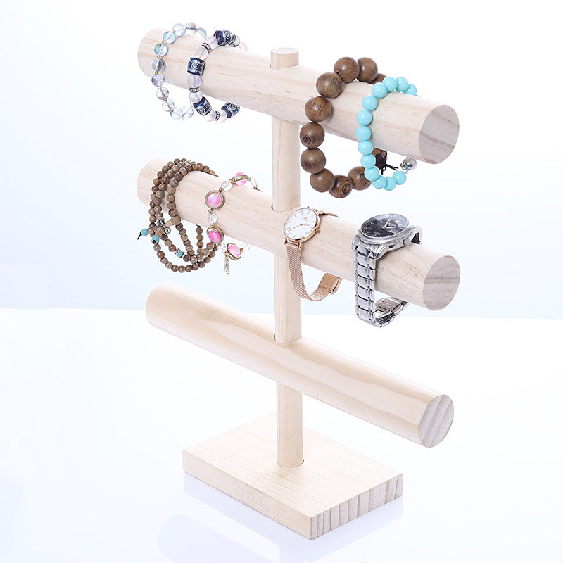 3 Tier Natural Wood Round T-Bar Jewelry Display