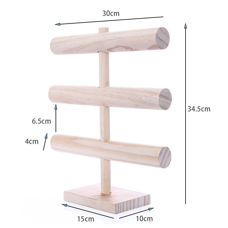 3 Tier Natural Wood Round T-Bar Jewelry Display