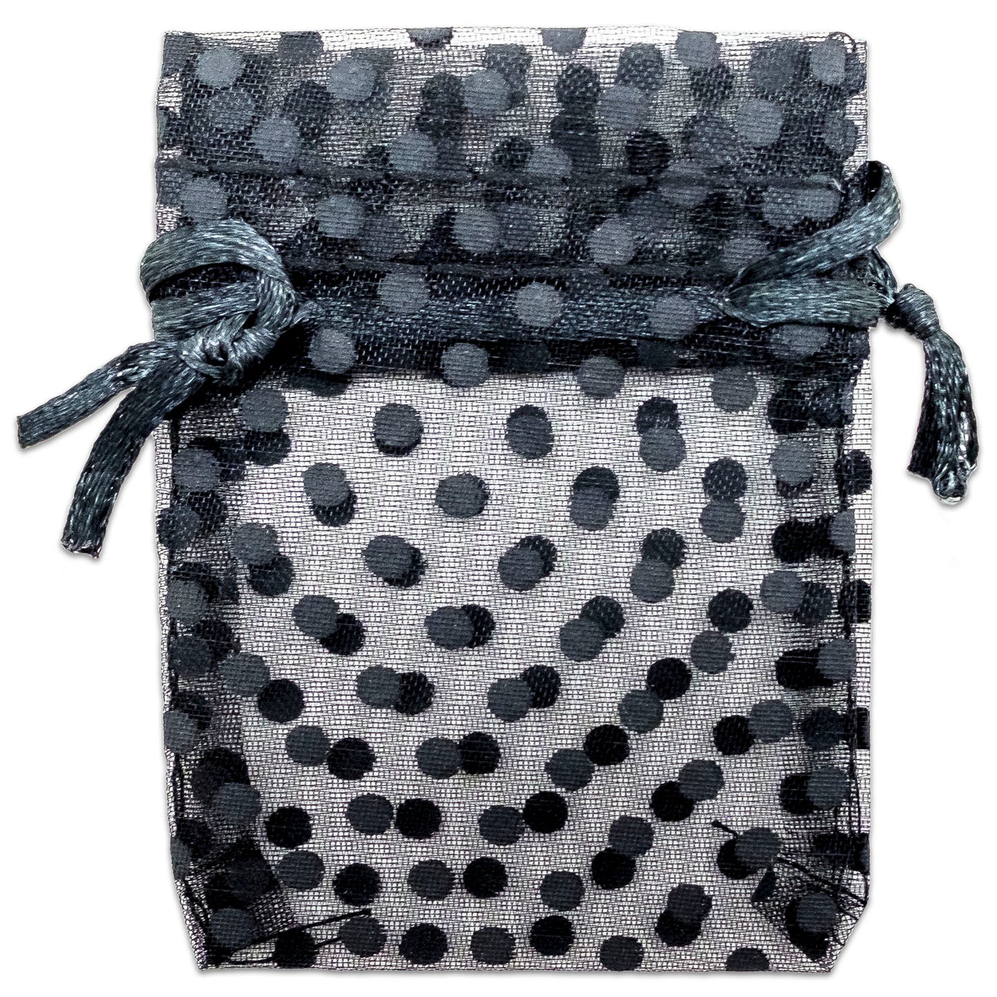 Black with Black Polka Dot Organza Drawstring Pouch Gift Bags
