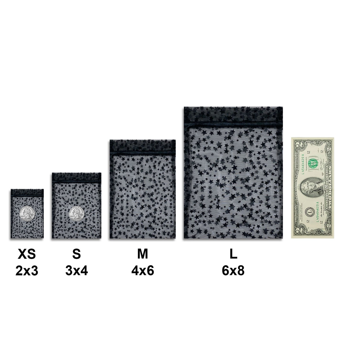 Black with Black Star Organza Drawstring Pouch Gift Bags