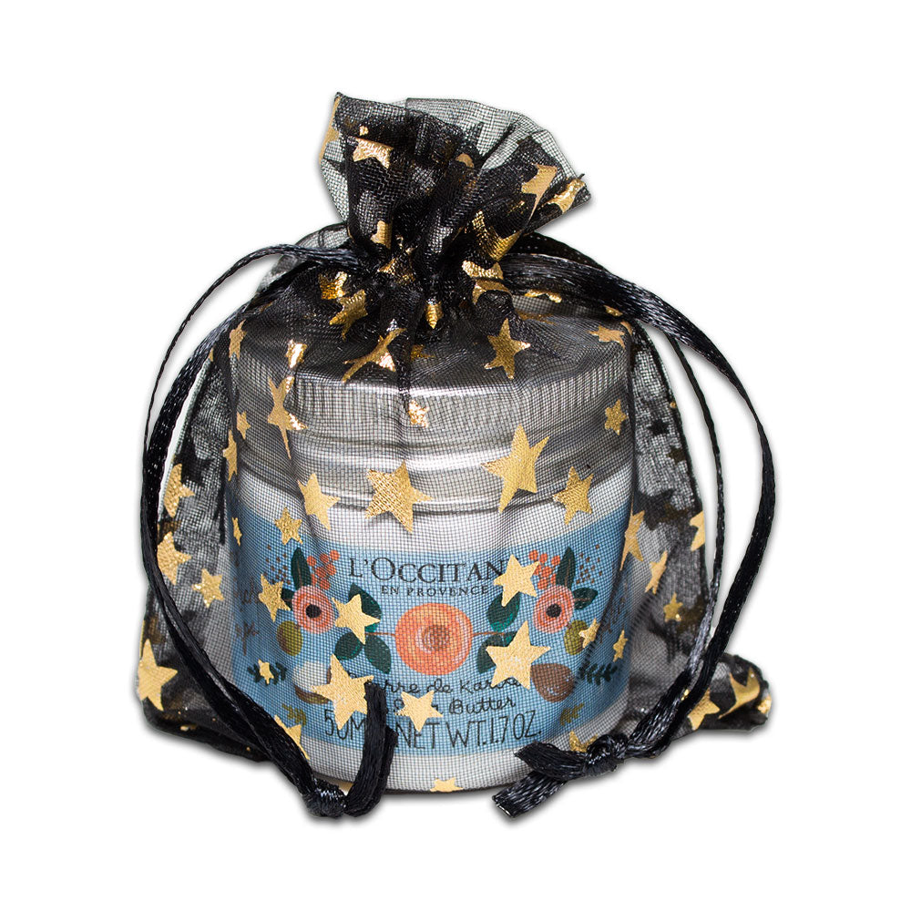 Black with Gold Star Organza Drawstring Pouch Gift Bags
