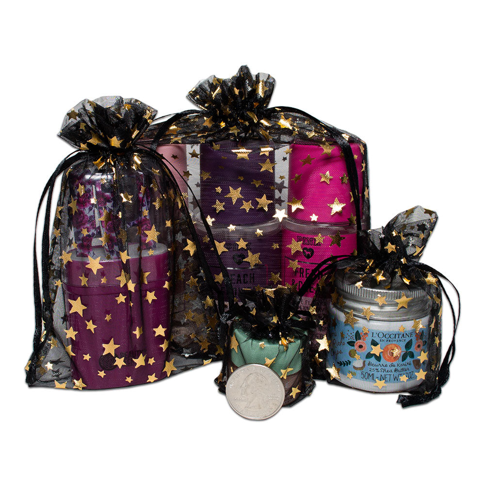 Black with Gold Star Organza Drawstring Pouch Gift Bags