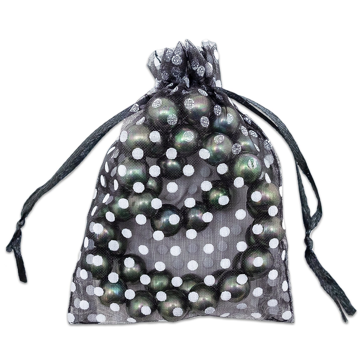 Black with White Polka Dot Organza Drawstring Pouch Gift Bags