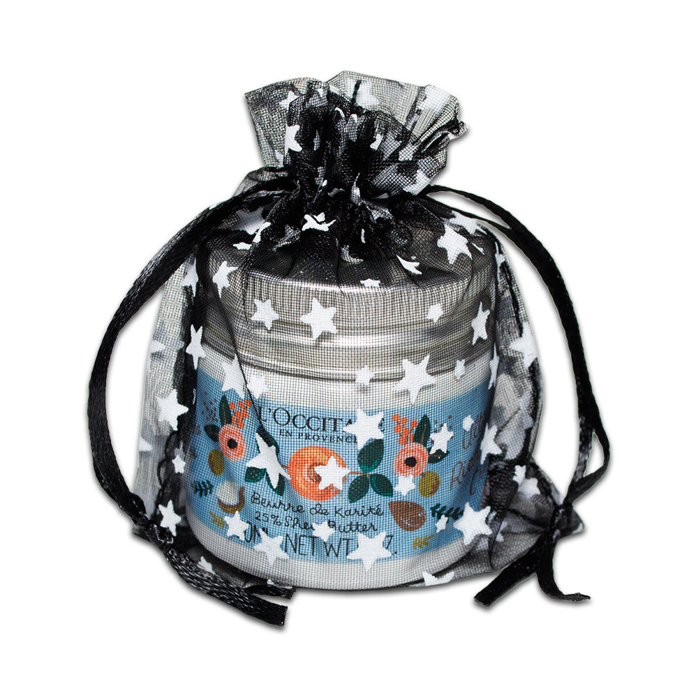 Black with White Star Organza Drawstring Pouch Gift Bags