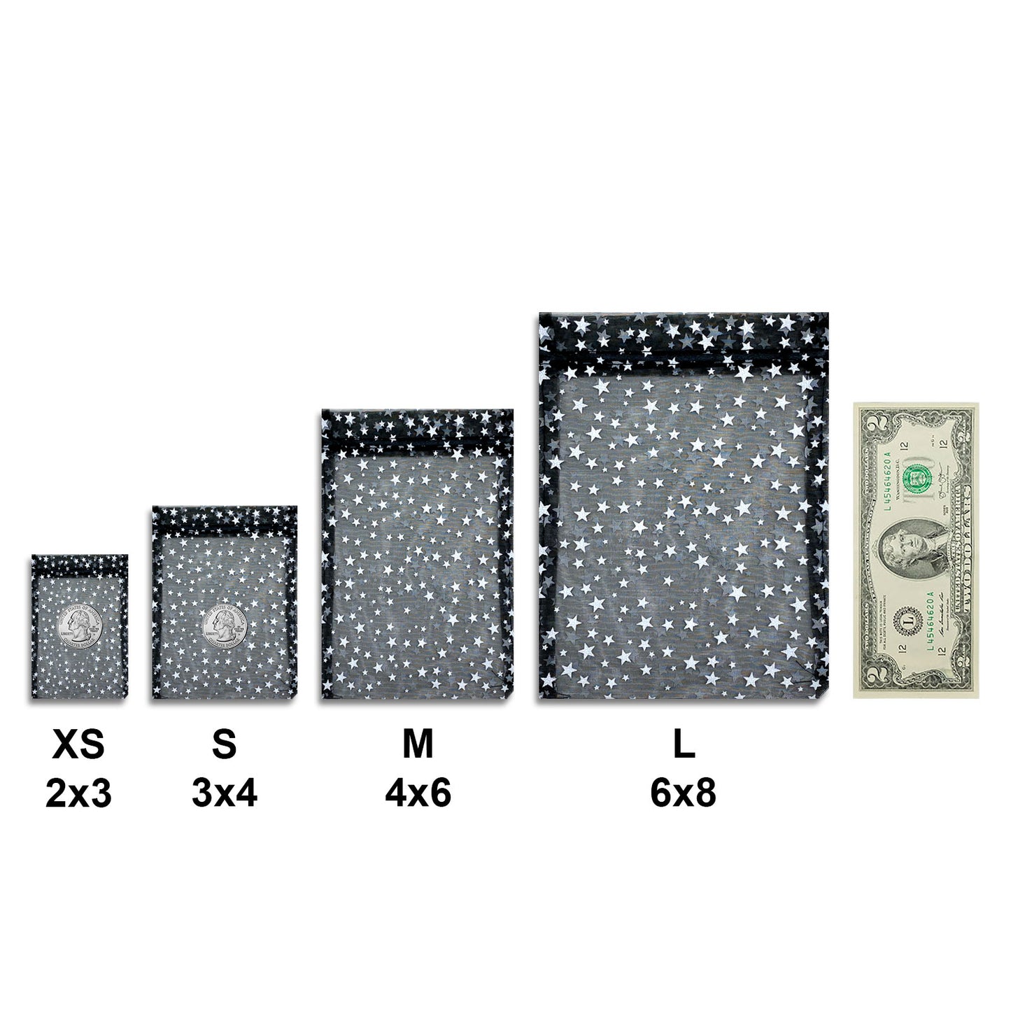 Black with White Star Organza Drawstring Pouch Gift Bags
