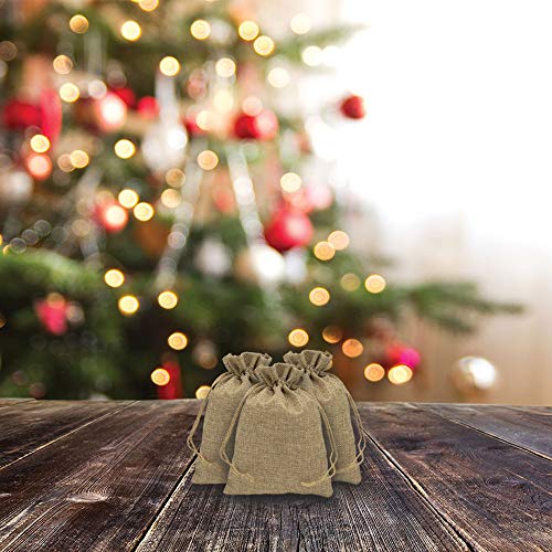 3" x 4" Brown Linen Burlap Drawstring Gift Bags