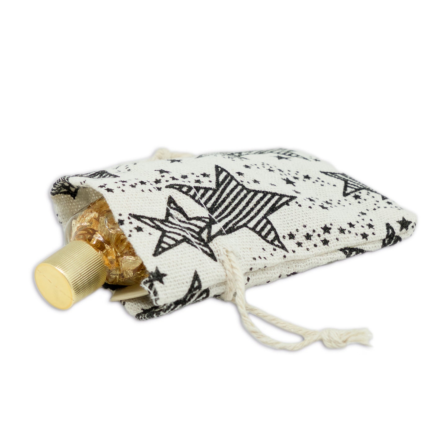3" x 4" Cotton Muslin Black Star Drawstring Gift Bags