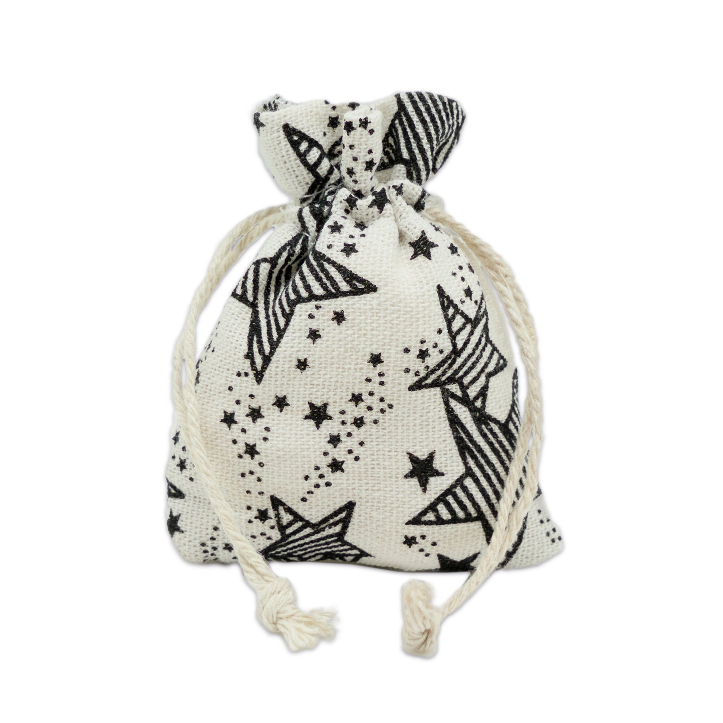 3" x 4" Cotton Muslin Black Star Drawstring Gift Bags