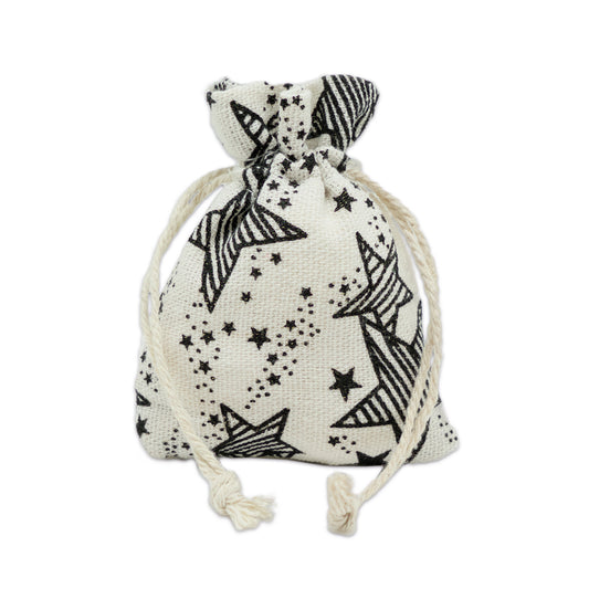 3" x 4" Cotton Muslin Black Star Drawstring Gift Bags