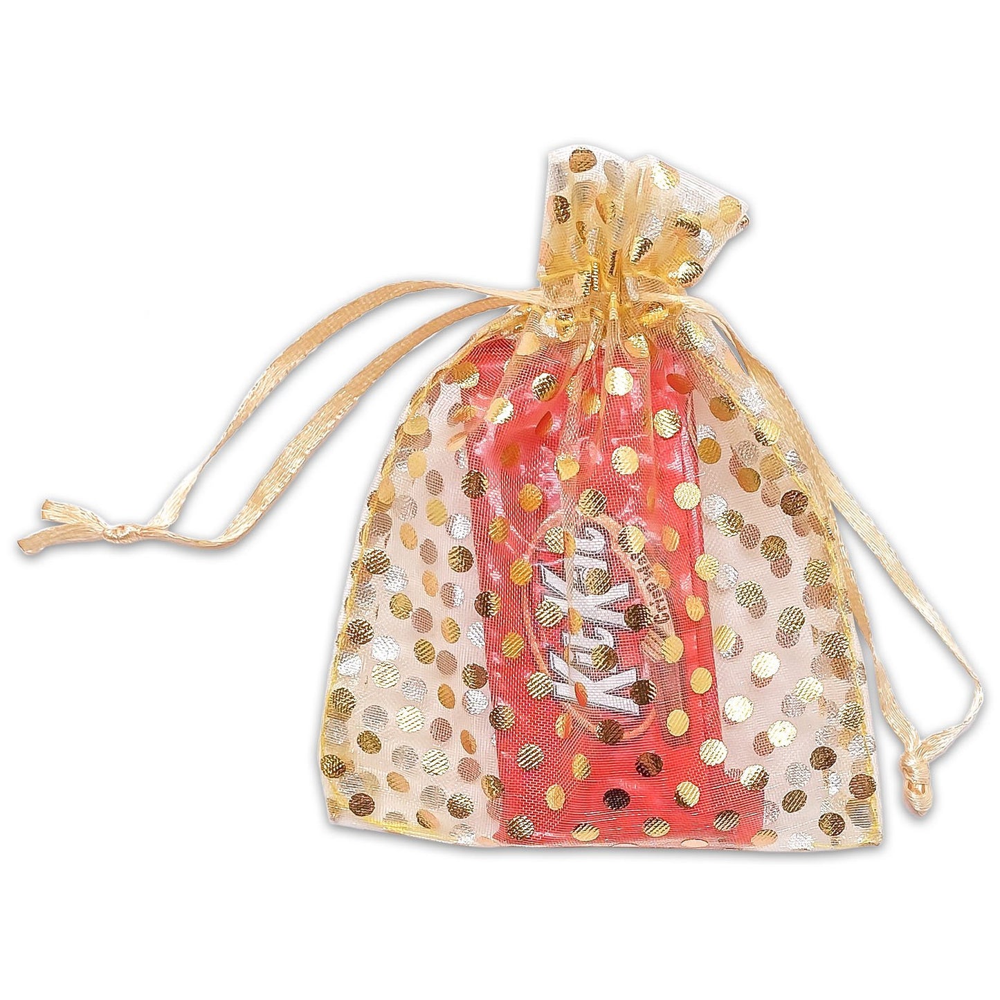 Gold with Gold Polka Dot Organza Drawstring Pouch Gift Bags