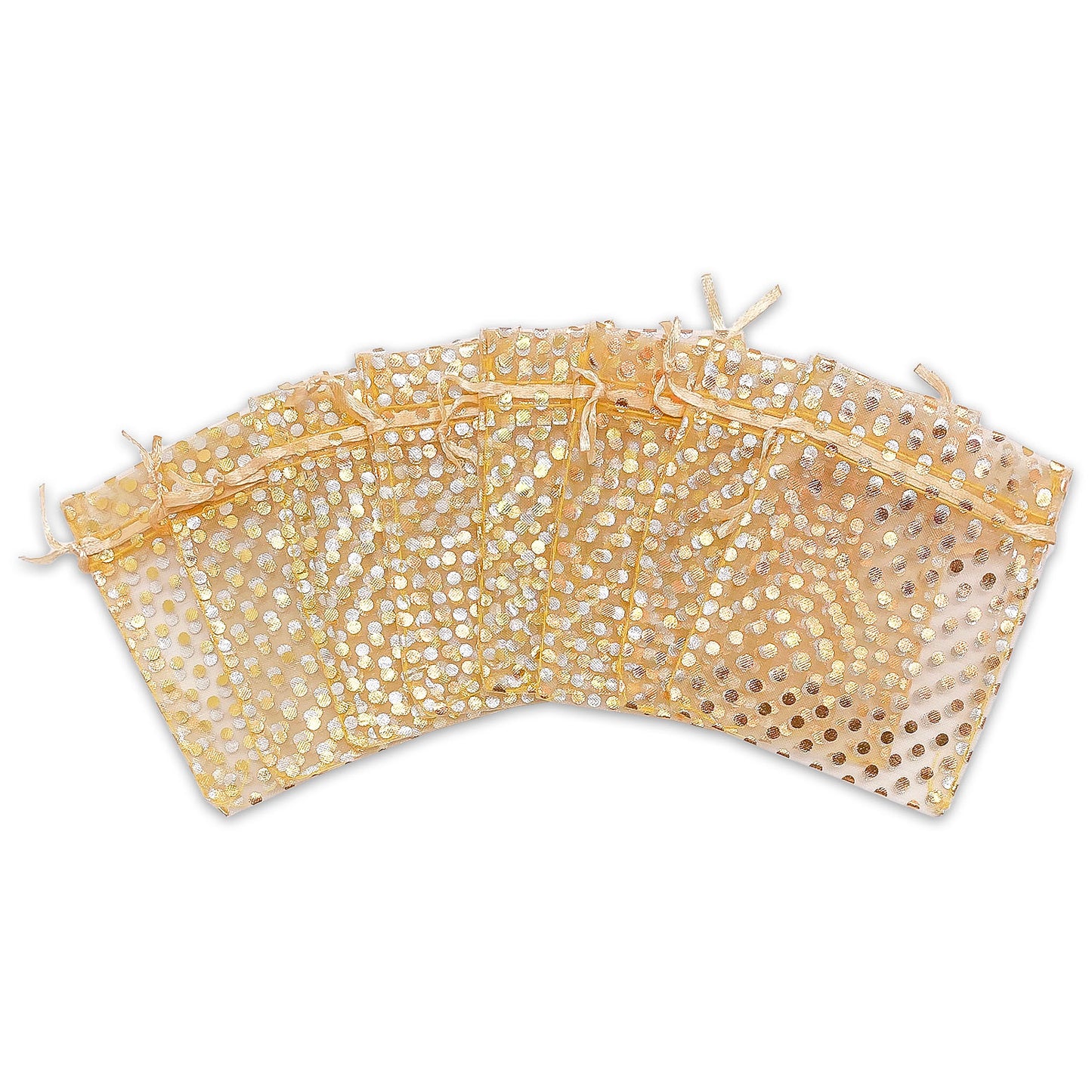 Gold with Gold Polka Dot Organza Drawstring Pouch Gift Bags