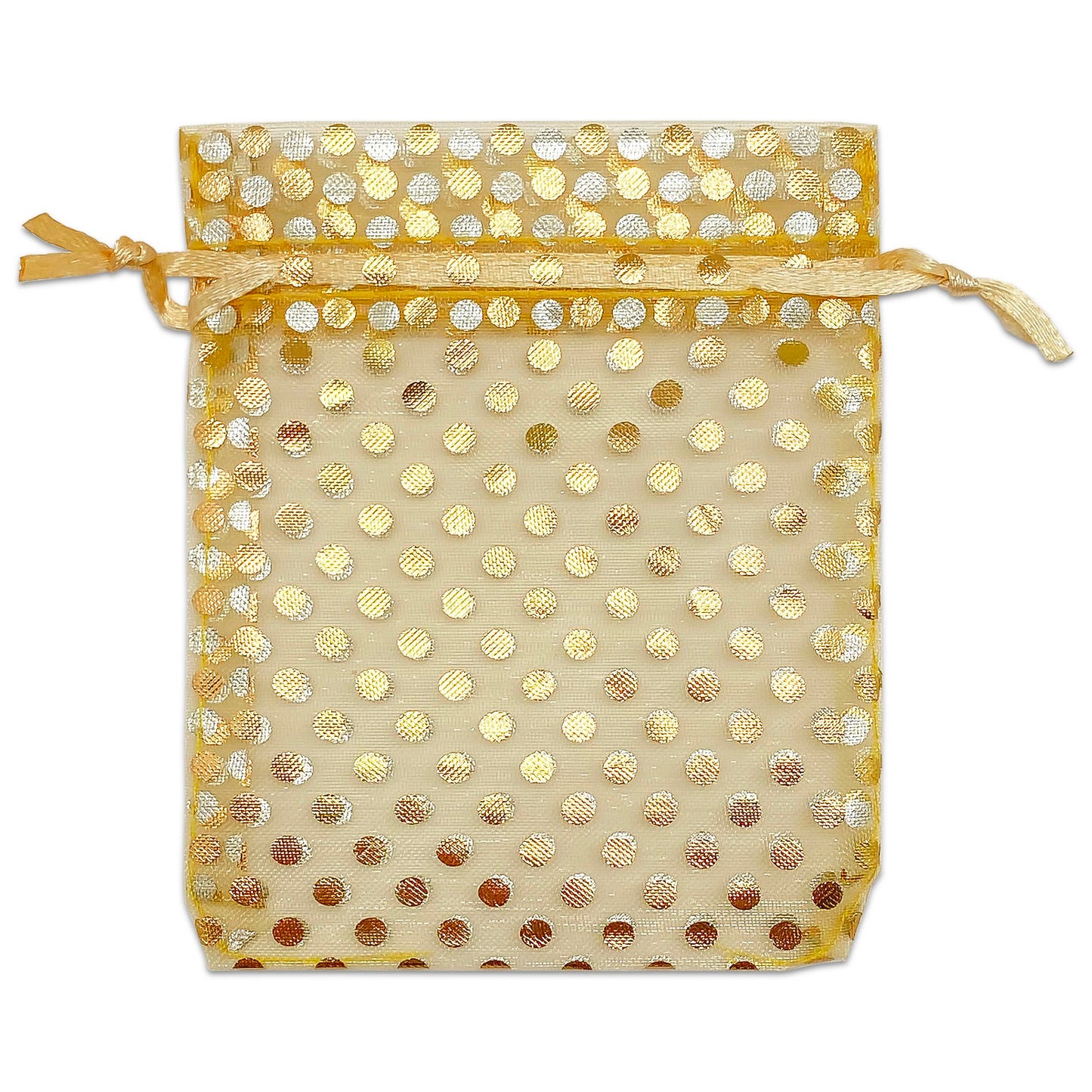 Gold with Gold Polka Dot Organza Drawstring Pouch Gift Bags