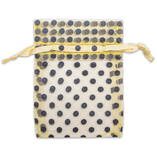 Gold with Black Polka Dot Organza Drawstring Pouch Gift Bags
