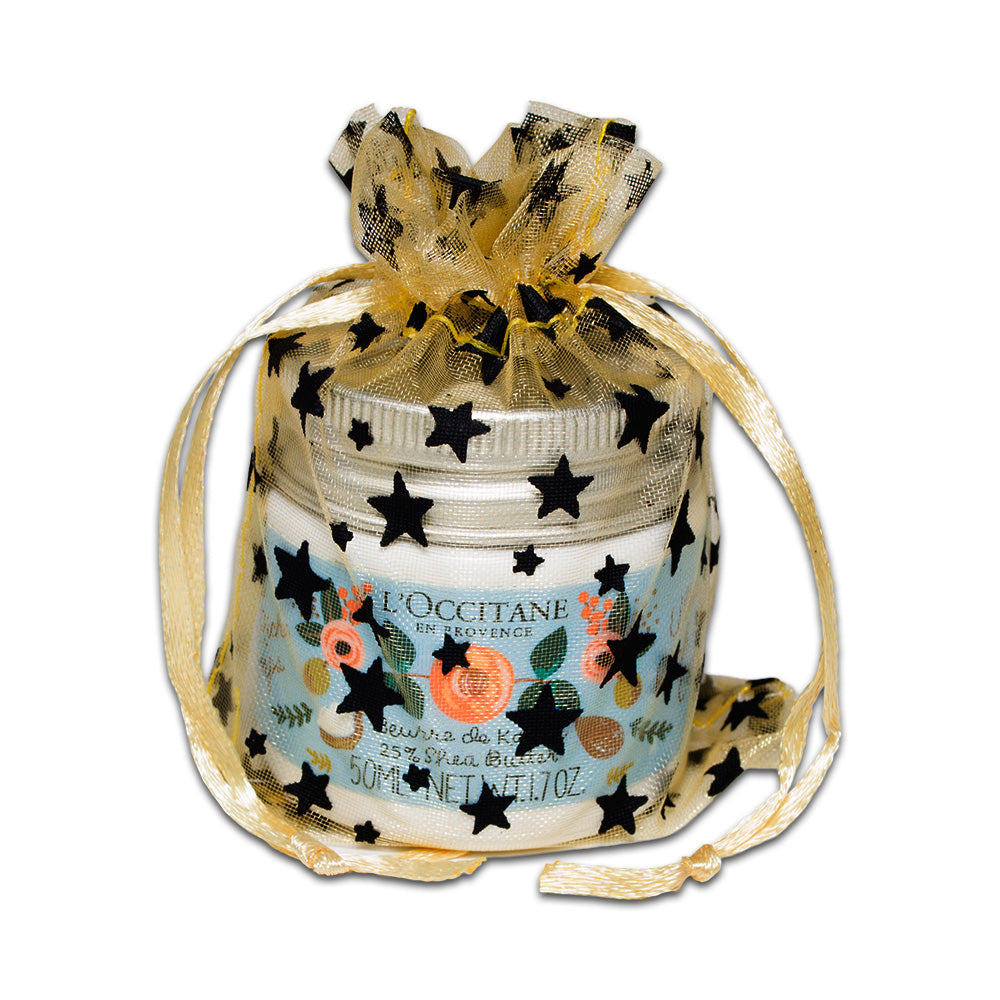 Gold with Black Star Organza Drawstring Pouch Gift Bags