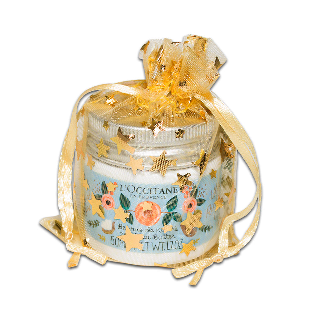 Gold with Gold Star Organza Drawstring Pouch Gift Bags