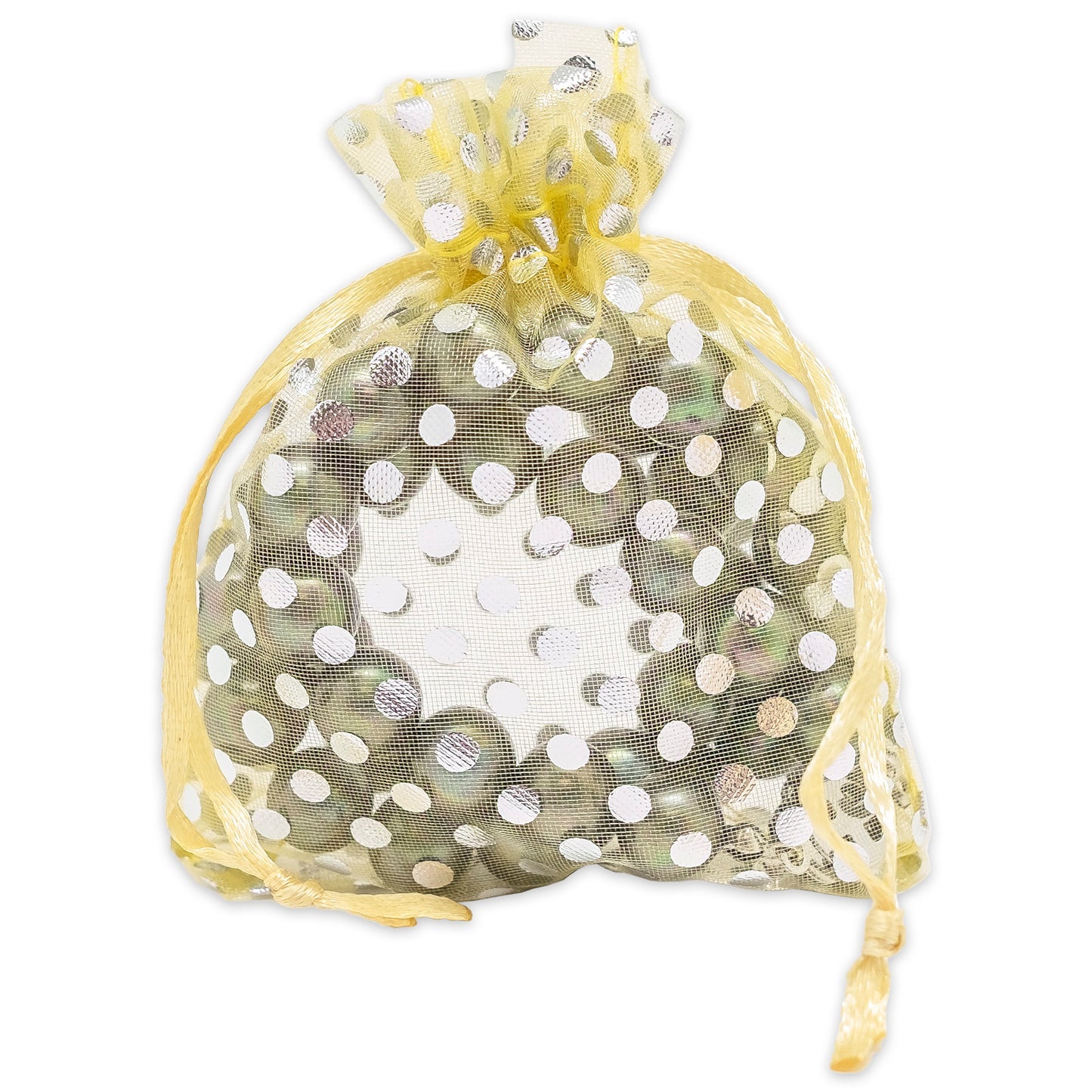 Gold with Silver Polka Dot Organza Drawstring Pouch Gift Bags