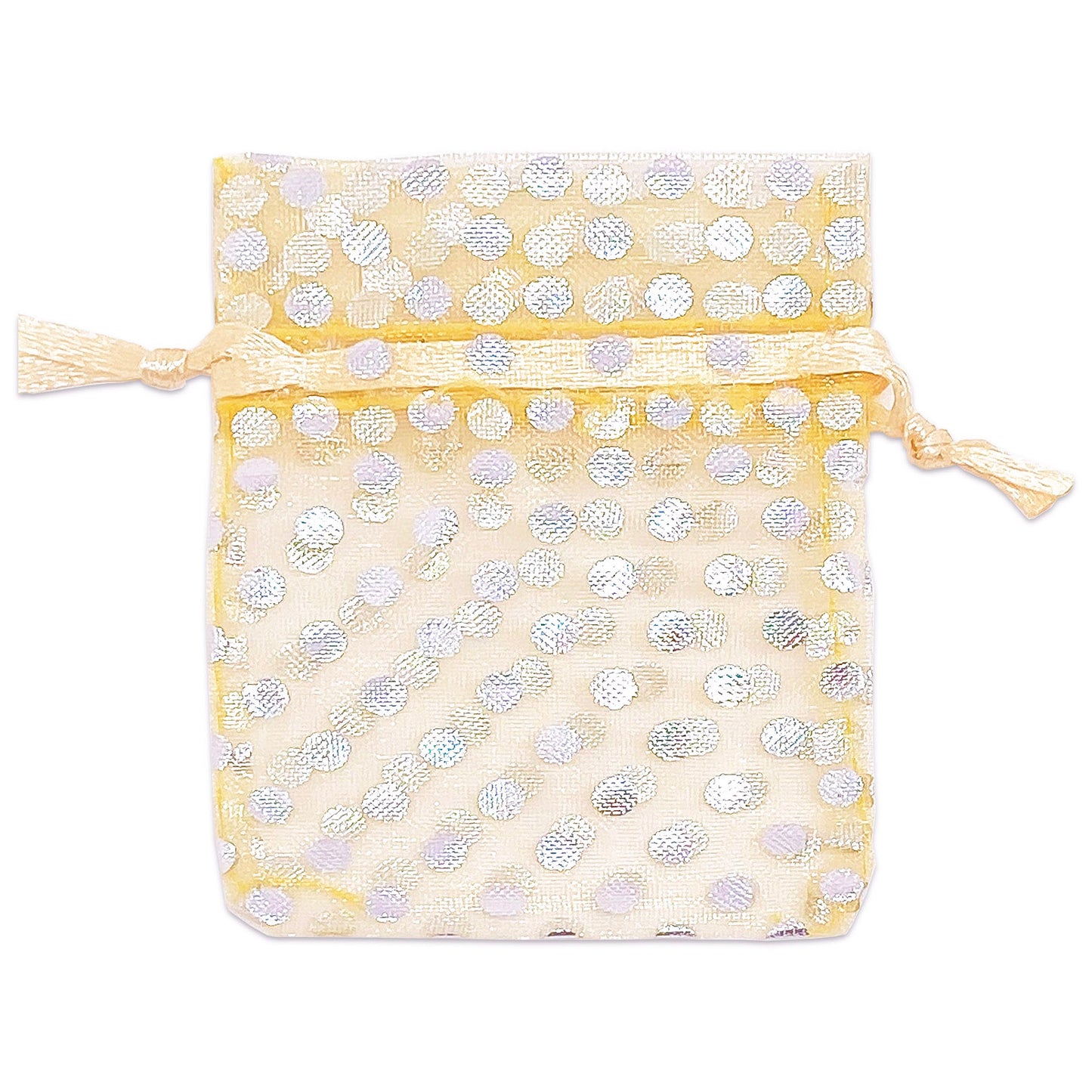 Gold with Silver Polka Dot Organza Drawstring Pouch Gift Bags