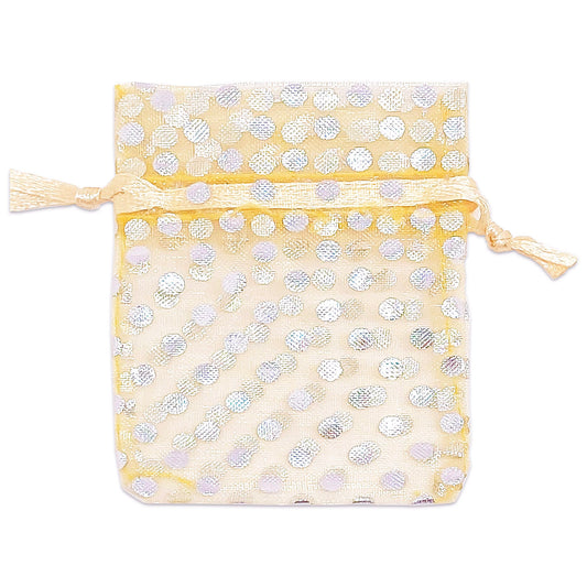 Gold with Silver Polka Dot Organza Drawstring Pouch Gift Bags