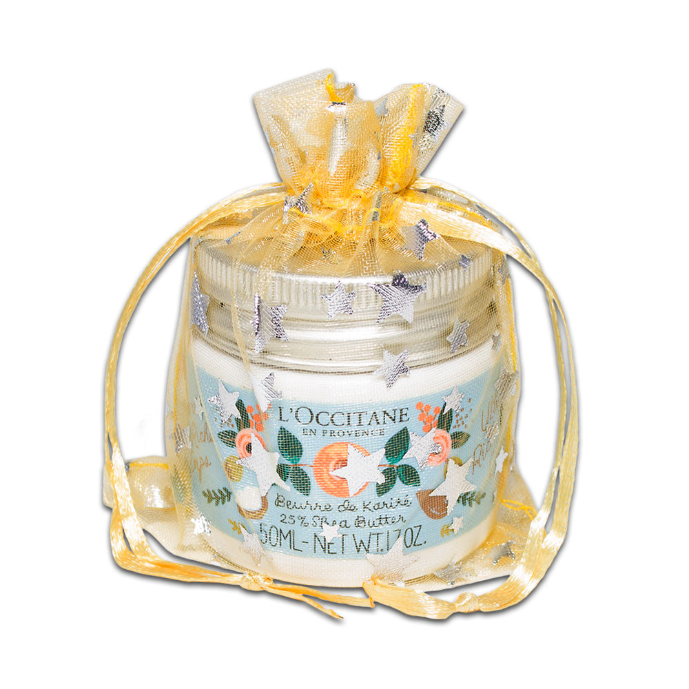 Gold with Silver Star Organza Drawstring Pouch Gift Bags