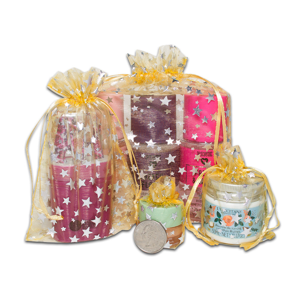 Gold with Silver Star Organza Drawstring Pouch Gift Bags