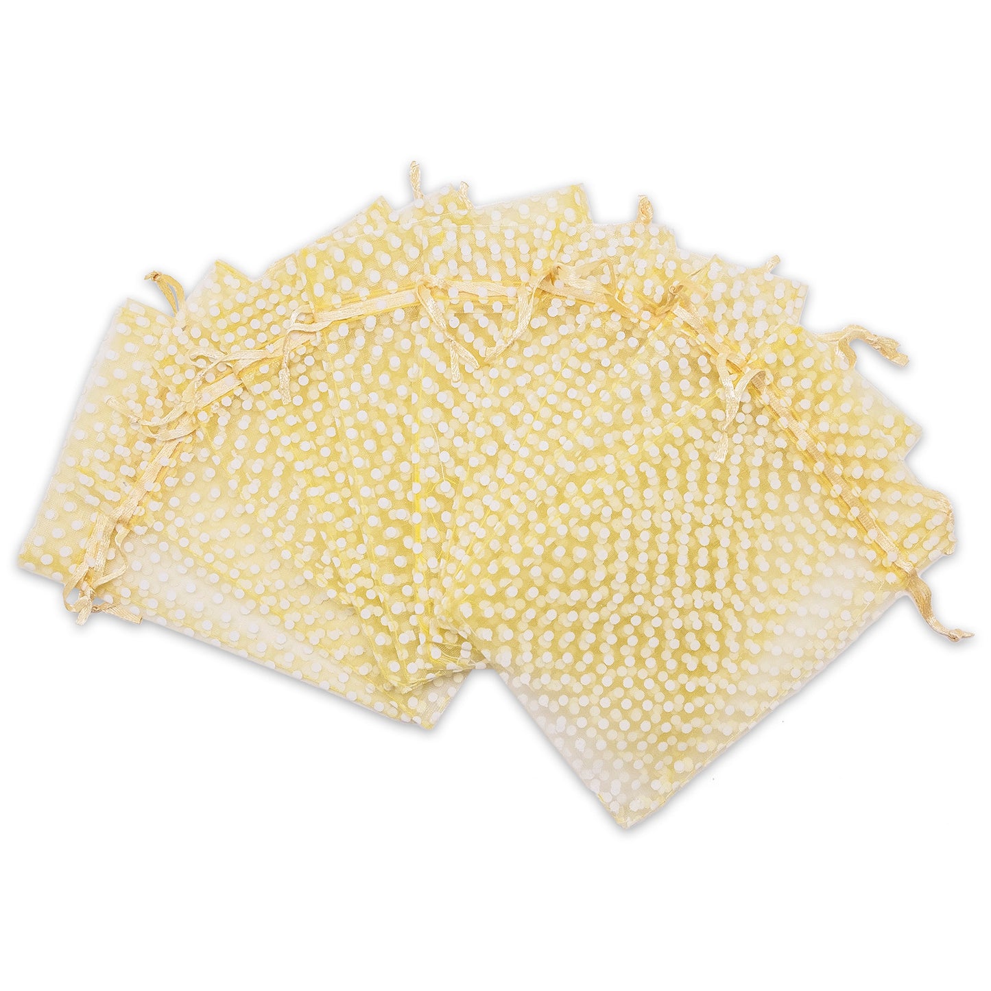 Gold with White Polka Dot Organza Drawstring Pouch Gift Bags