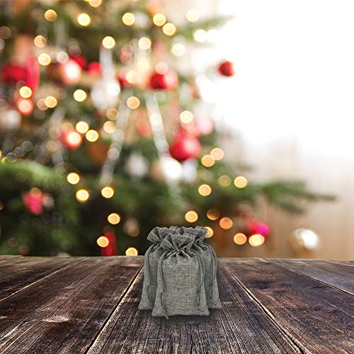3" x 4" Gray Linen Burlap Drawstring Gift Bags
