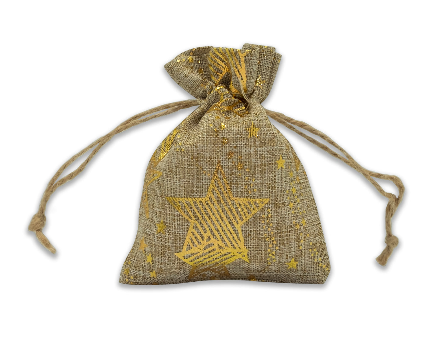 3" x 4" Jute Burlap Gold Star Drawstring Gift Bags