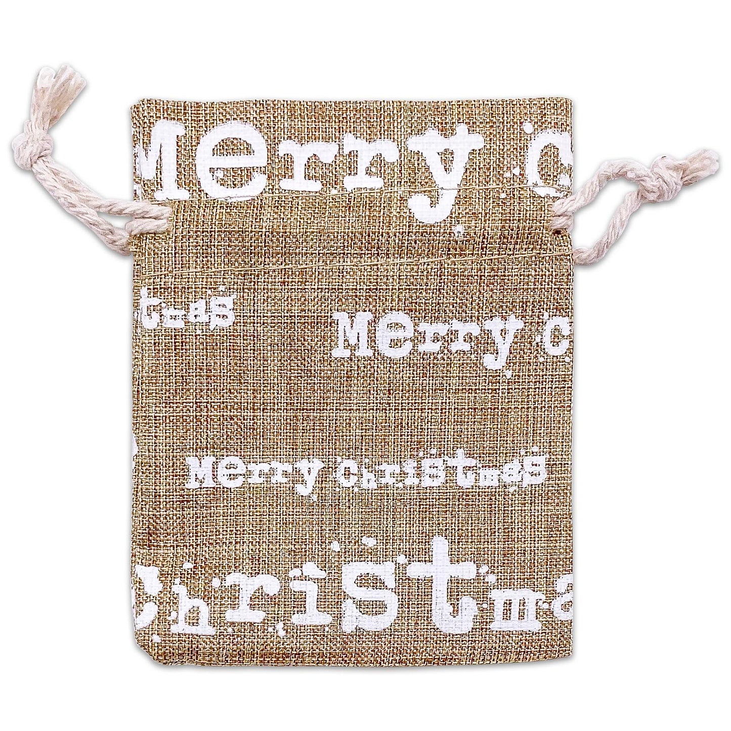 3" x 4" Jute Burlap White Merry Christmas Drawstring Gift Bags