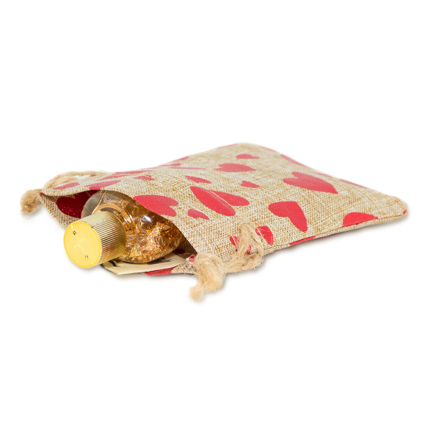 3" x 4" Jute Burlap Red Heart Drawstring Gift Bags