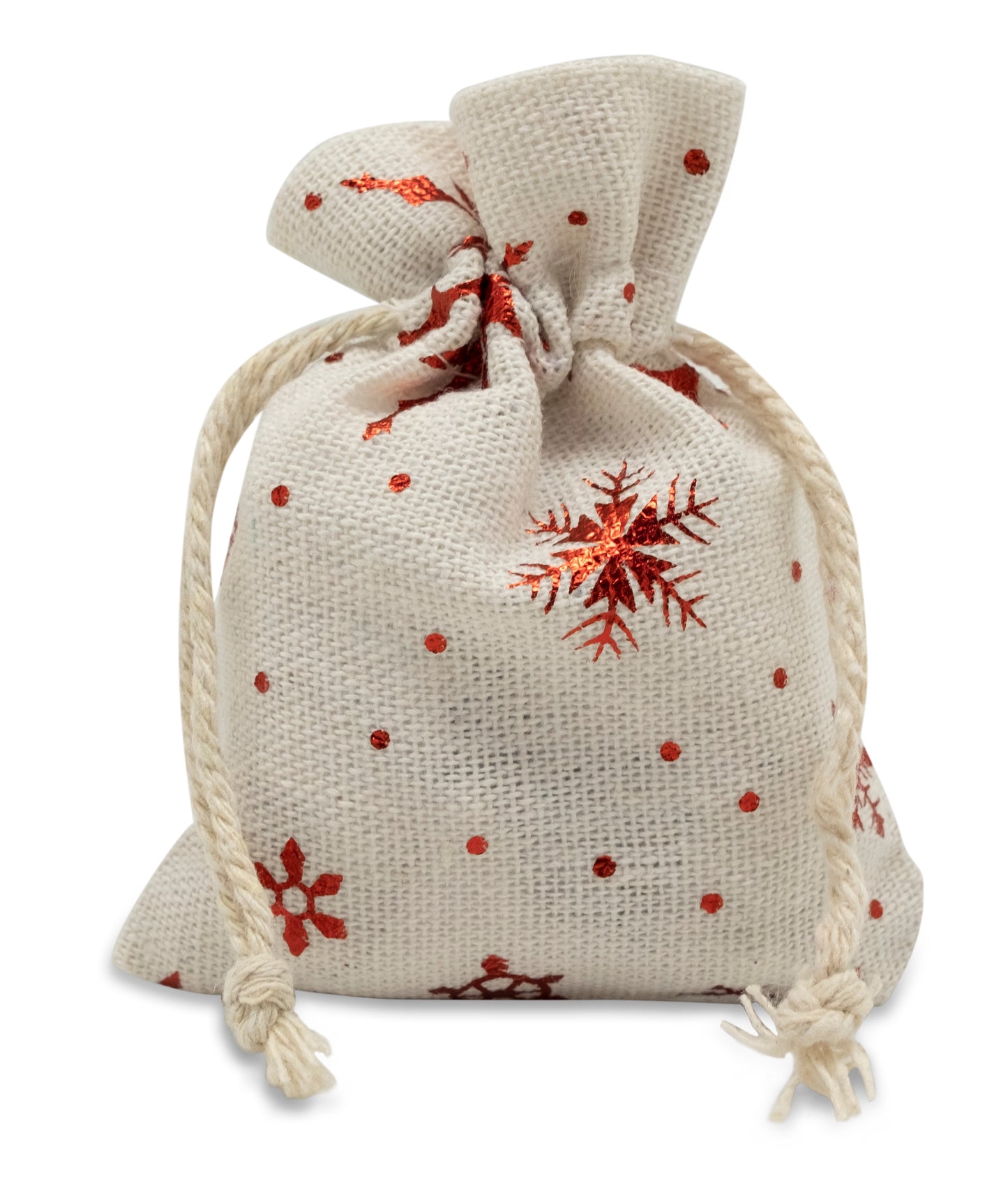 3" x 4" Cotton Muslin Red Snowflake Drawstring Gift Bags