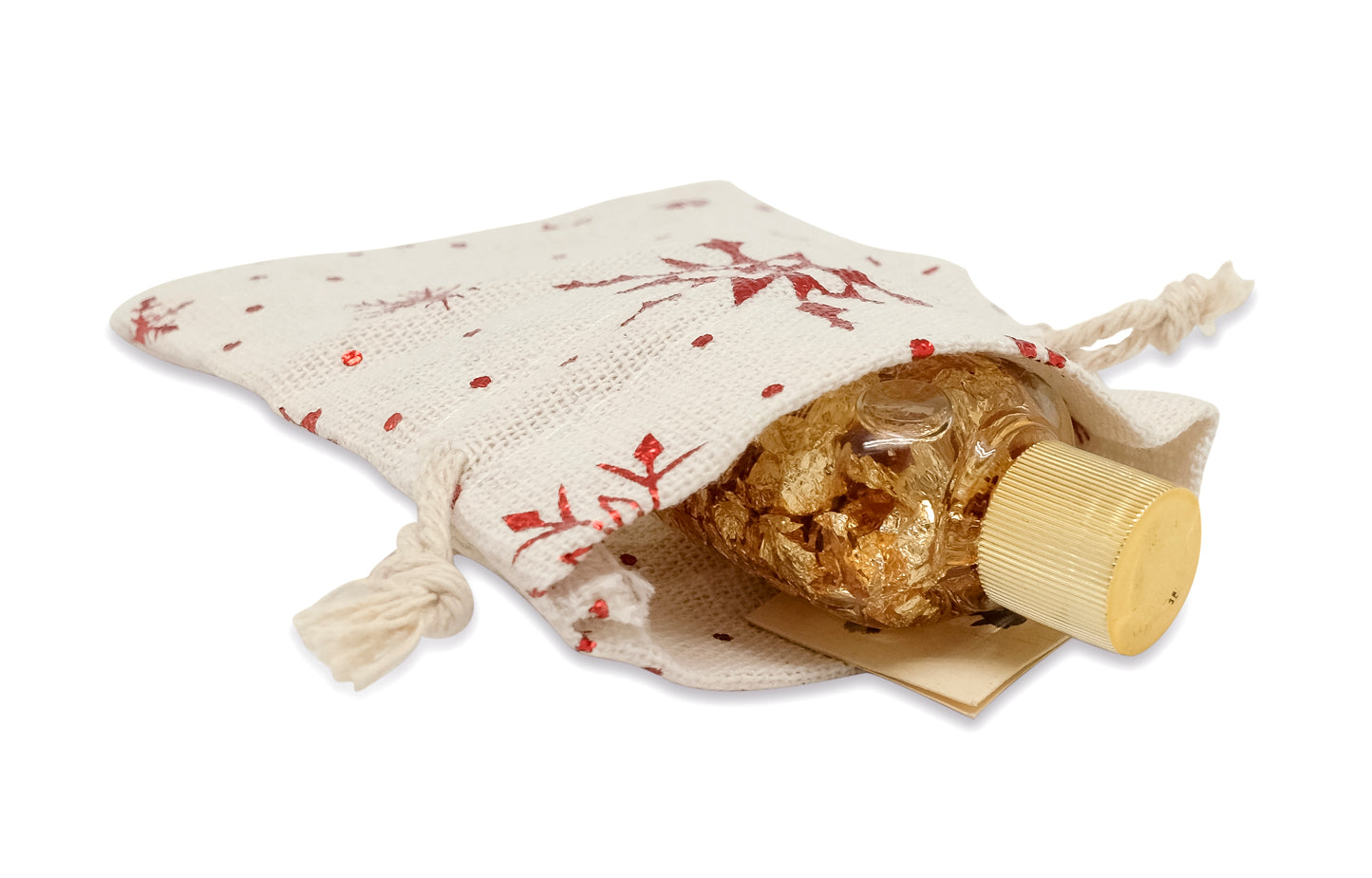 3" x 4" Cotton Muslin Red Snowflake Drawstring Gift Bags