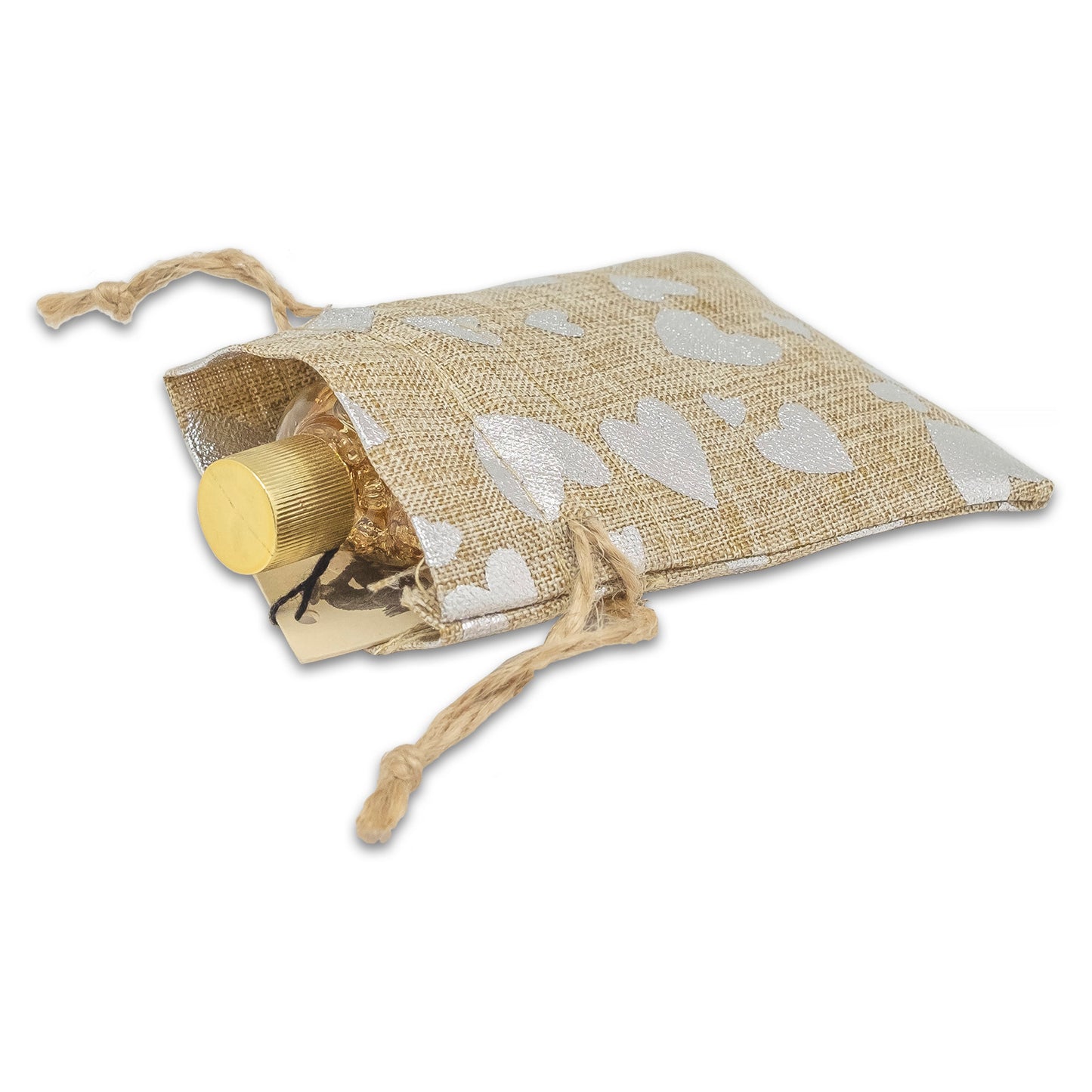 3" x 4" Jute Burlap Silver Heart Drawstring Gift Bags