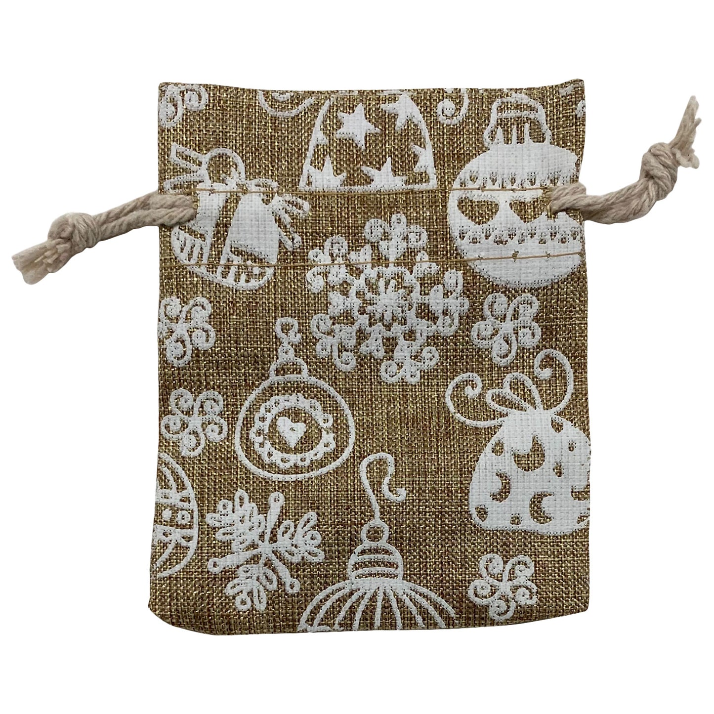 3" x 4" Jute Burlap White Christmas Ornament Drawstring Gift Bags