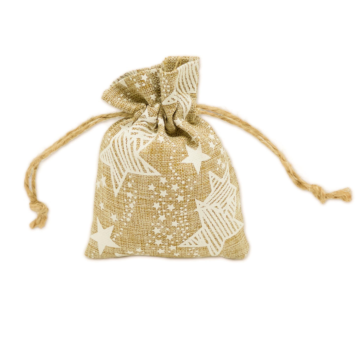 3" x 4" Jute Burlap White Star Drawstring Gift Bags