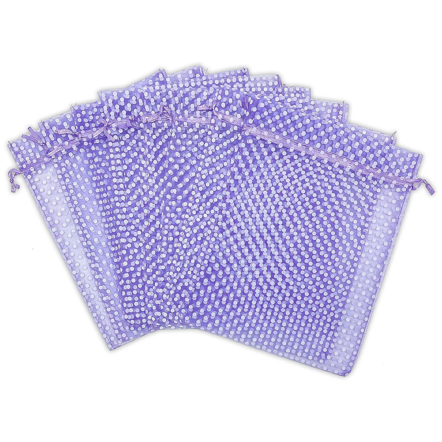 Lavender with White Polka Dot Organza Drawstring Pouch Gift Bags