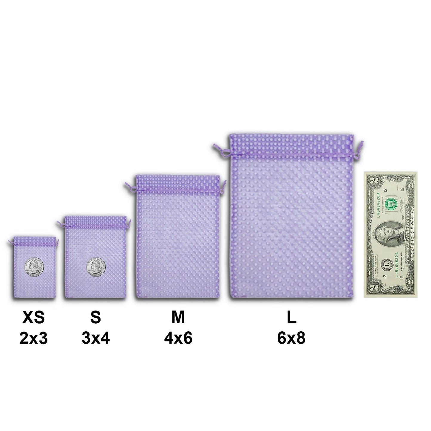 Lavender with White Polka Dot Organza Drawstring Pouch Gift Bags