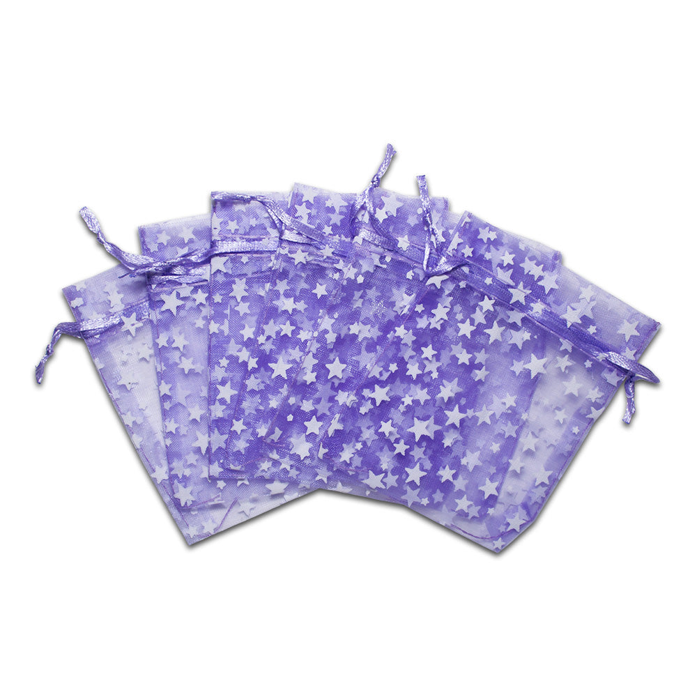 Lavender with White Star Organza Drawstring Pouch Gift Bags