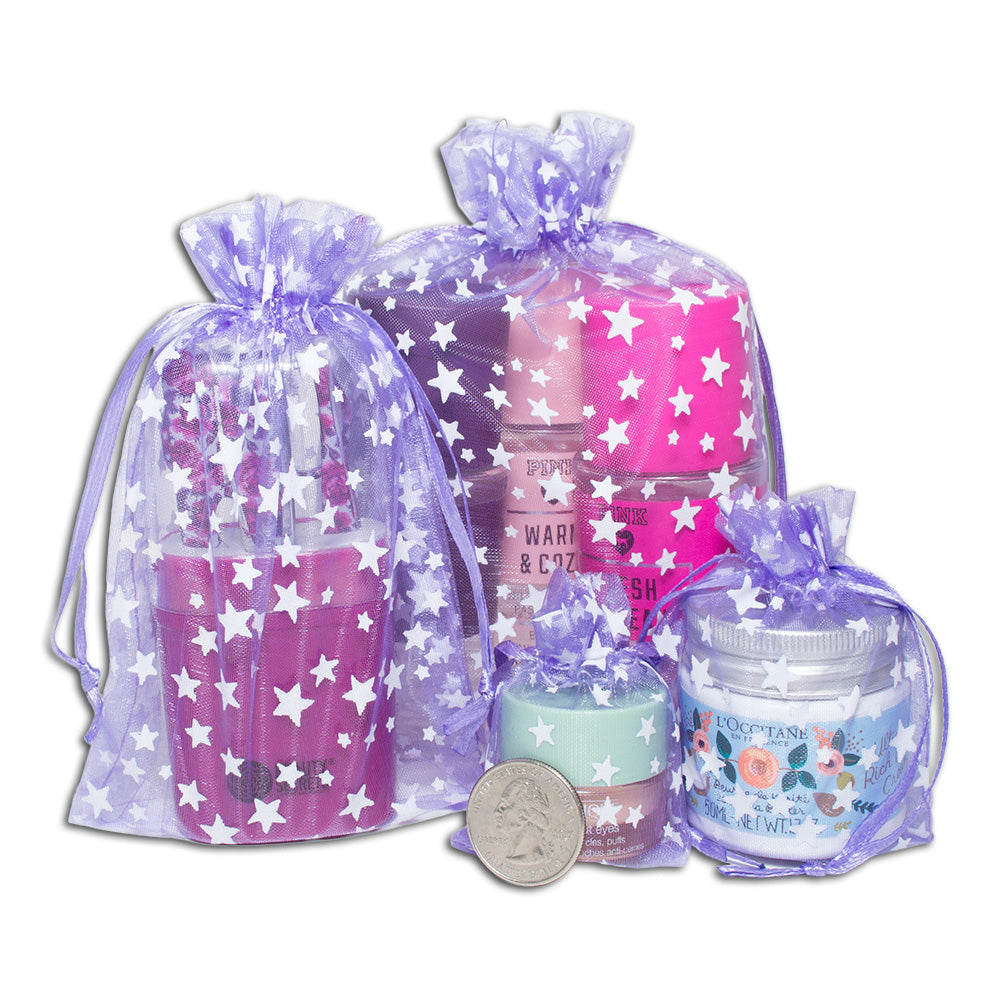 Lavender with White Star Organza Drawstring Pouch Gift Bags