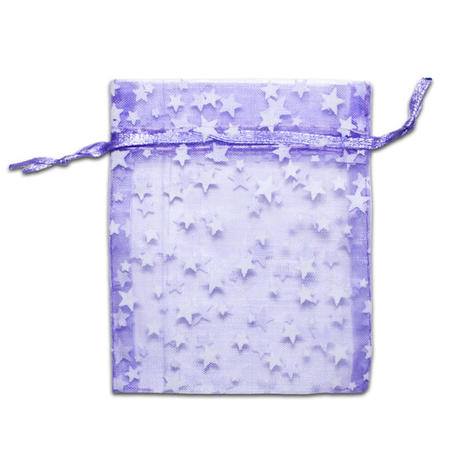 Lavender with White Star Organza Drawstring Pouch Gift Bags