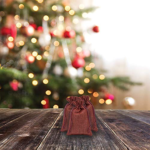 3" x 4" Maroon Linen Burlap Drawstring Gift Bags